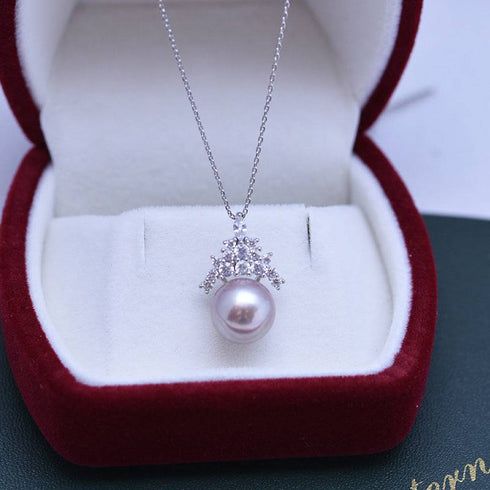 10-11mm Freshwater Purple Pearl & Queen Pendant Necklace - House Of Pearls